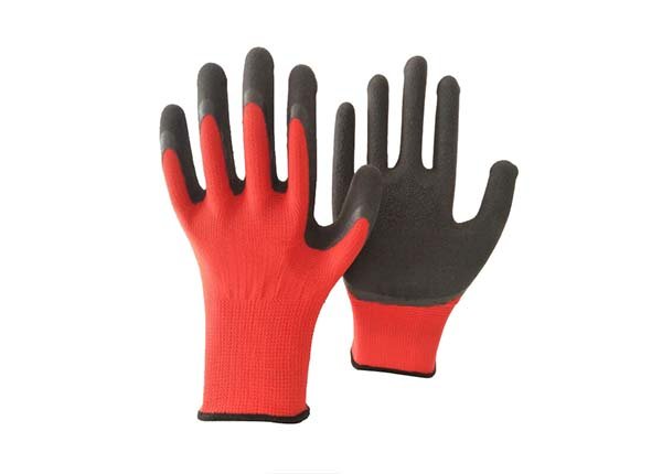13 gauge red polyester black foam coated gloves